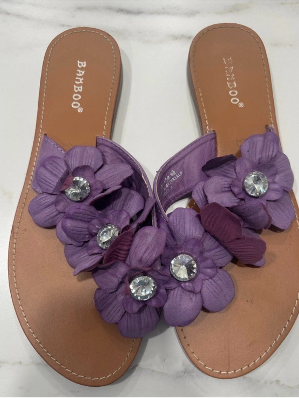 BAMBOO Lavender Floral Gem Slide Sandals